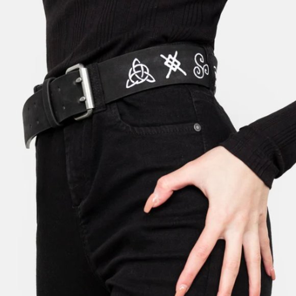 disturbia occult wicca symbol faux leather belt - Picture 2 of 5